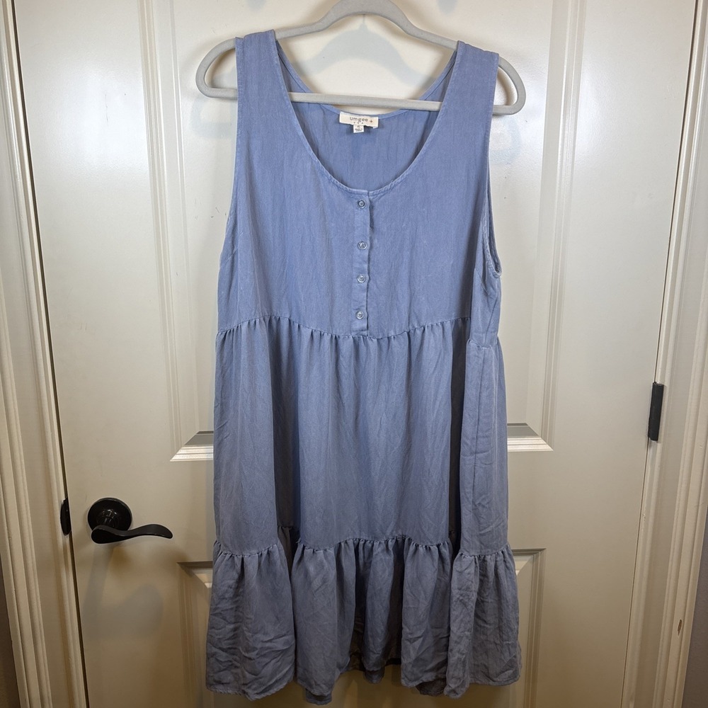 Umgee+ Chambray Tiered Babydoll Dress Women's XL Sleeveless Boho Flowy Coastal